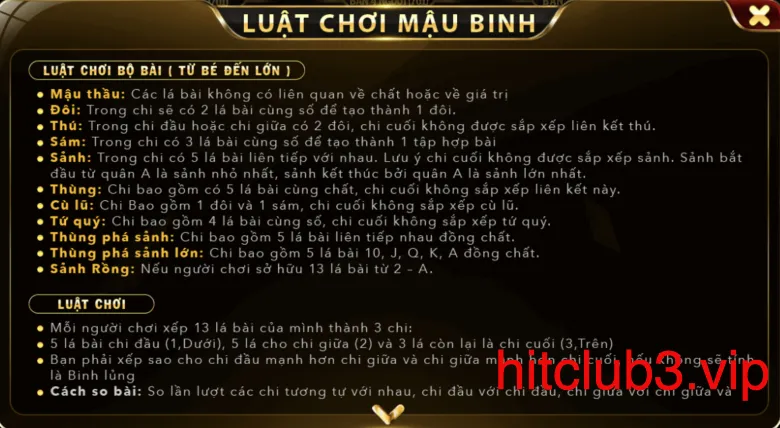 Cách chơi và luật chơi Mậu Binh Hit Club chi tiết nhất